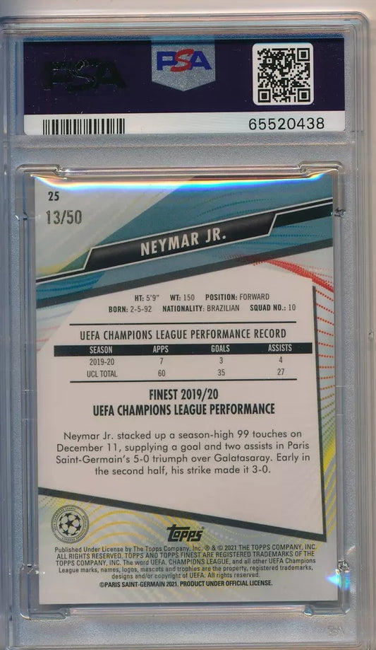 2020 Topps Finest UEFA Gold Refractor  Neymar Jr PSG /50 POP 2 PSA 9 Brazil #25