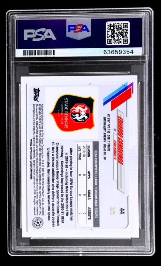 2020-21 Topps Chrome UEFA RED WAVE Refractor Eduardo Camavinga Rookie RC /5 PSA 8 #44