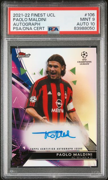 2021-2022 TOPPS FINEST UEFA CHAMPIONS LEAGUE #106 PAOLO MALDINI AUTOGRAPH /200 PSA 9 Auto 10